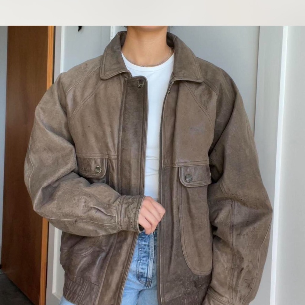 Brown Bomber Jacket with Relaxed Fit and Suede-like Material